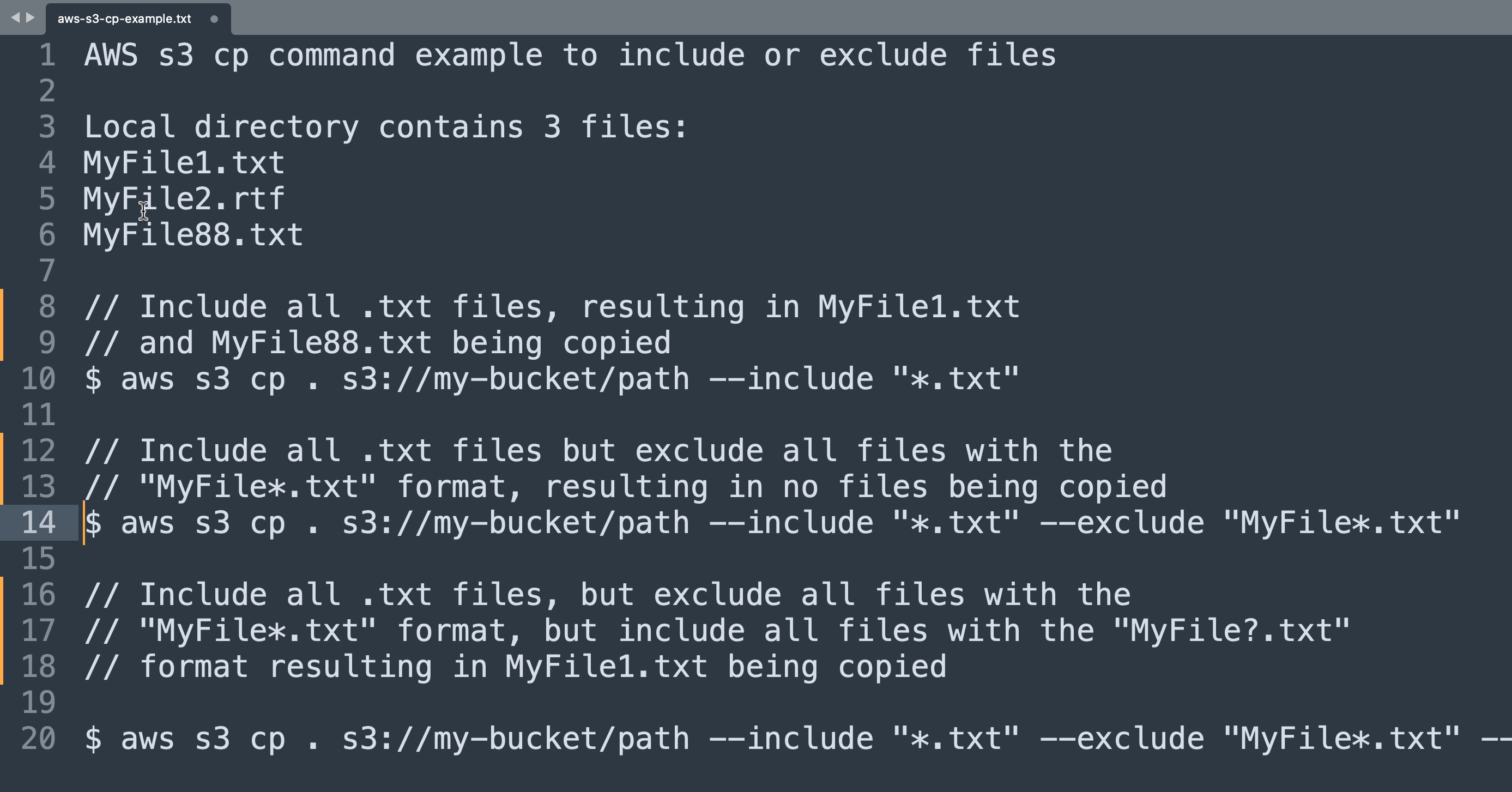 text file snippet example